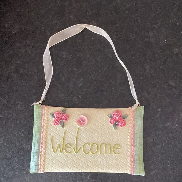 None Other - Sage green, cream and rose pink, resin welcome door hanger